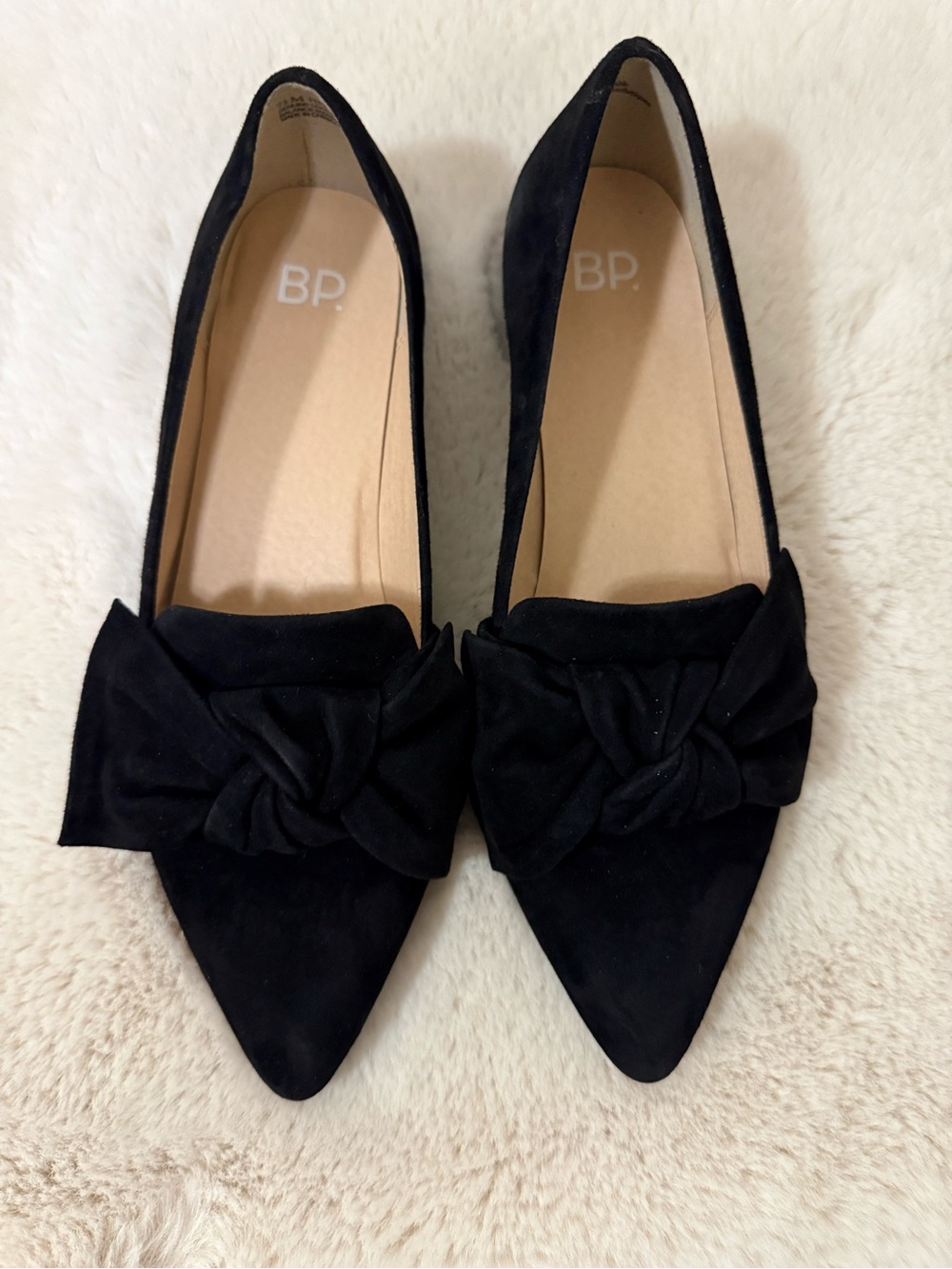 bp Black Pointed Toe Bow Detail Flats